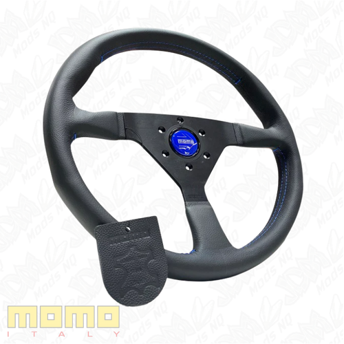 MOMO Montecarlo Black Leather With Blue Stitching 350mm Steering Wheel