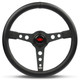 Steering Wheel Leatherette 14" Retro Black Spoke Black Stitching