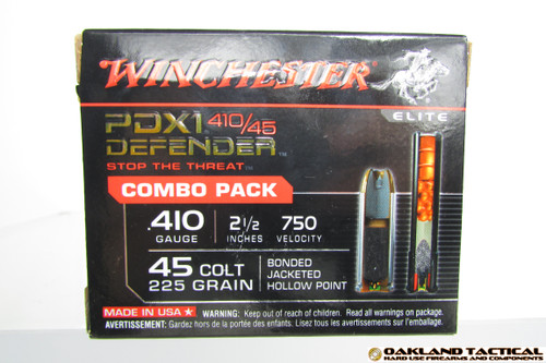 Winchester PDX1 Defender 410/45 Colt Combo Back 10 Shotgun Shells 10 JHP Centerfire Cartridges MFG # S41045PD UPC Code # 020892020382