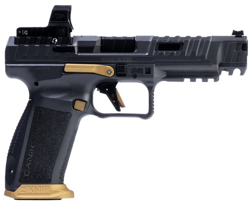 Canik SFx Rival w/Optic Full Size Frame 9mm Luger 18+1, 5" Gray w/Gold Accents UPC# 787450811423