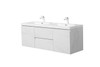 Alma-Pre 60″ Gloss White Double Sink Vanity With A Integrated Sink