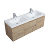 Alma Pre 60″ Natural Oak Double Sink Wall Mount Vanity With A Integrated Sink