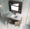 Alma Bulanka 40" Bathroom Vanity Plaid Grey Oak Finish , Golden Brass Hardware