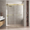 Brushed Gold 56-60" x 76" Double Sliding Shower Door, Frameless 3/8" Tempered Glass