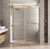 Brushed Gold 56-60" x 76" Double Sliding Shower Door, Frameless 3/8" Tempered Glass