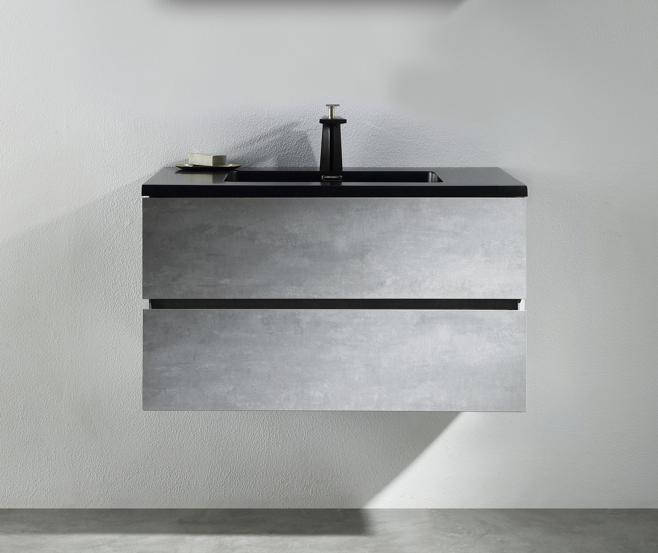 Alma Edi 36 Cement Grey Wall Mount Vanity With Black Countertop