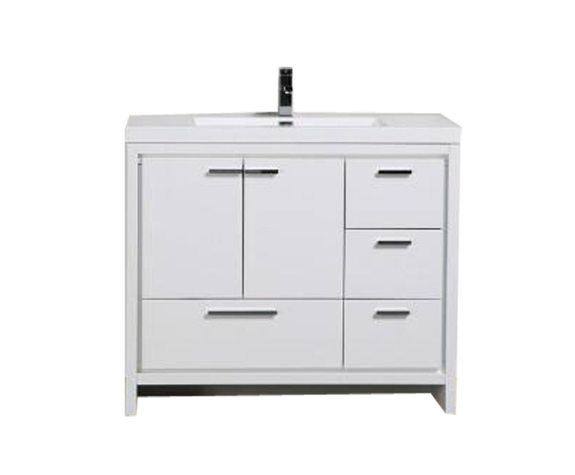 Alma Allier 42 High Gloss White Vanity With Integrated Sink Right Side Drawers Alma Premium Vanities