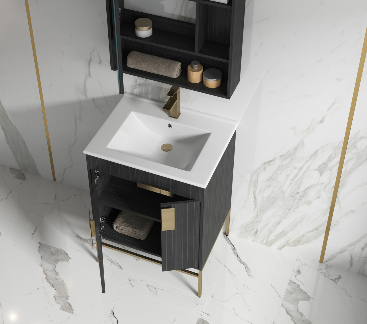 Alma Barsalona 40 Bathroom Vanity Dawn grey , Golden Brass Hardware - ALMA  PREMIUM VANITIES