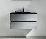 Alma-EDI 40″ Cement Gray Wall Mount Vanity With A Integrated Black Sink ...