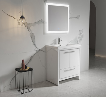 Alma Allier 30" Gloss White Free Standing Vanity With A Integrated Sink
