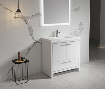 Alma Allier 36" Gloss White Free Standing Vanity With A Integrated Sink