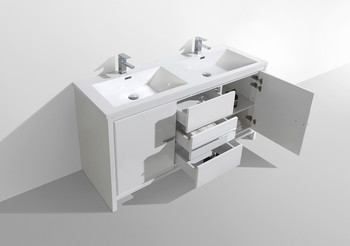 Alma Allier 60" Gloss White Double Sink Vanity With A Integrated Sink
