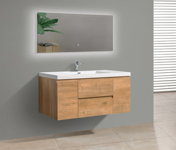 Alma-Pre 48″ Natural Oak Wall Mount Vanity With A Integrated Sink