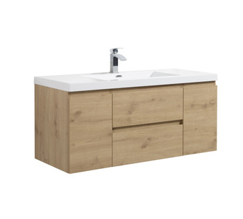 Alma-Pre 48″ Natural Oak Wall Mount Vanity With A Integrated Sink
