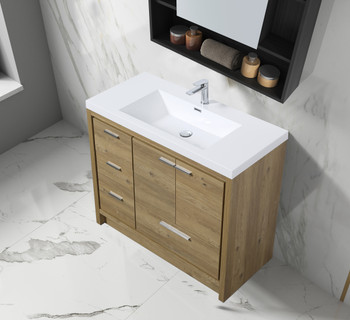 Alma Allier 42" Natural Wood Finish Vanity With Integrated Sink / Left Side Drawers Alma Allier 42" Natural Wood Finish Vanity With Integrated Sink / Left Side Drawers