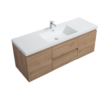 Alma-Pre 60" Natural Oak Single Sink Mounted Vanity With Integrated Sink