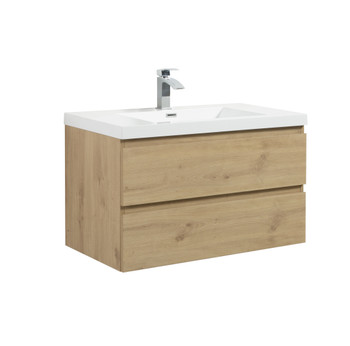 Alma-Pre 42" Natural Oak Wall Mounted Vanity With Integrated Sink
