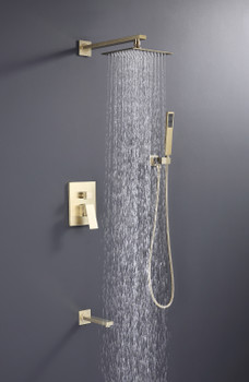 Alam Empolo 8" Wall mount Rain Shower Set - Gold Brass Finish