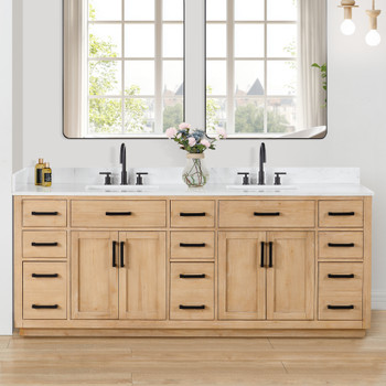 Givana 84" doubel sink Vanity with Milano White Stone Top and White Sink