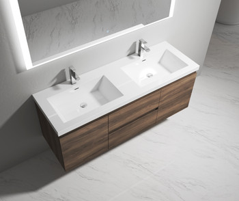 Alma-Pre 60" Walnut Brown  Double Sink Wall Mounted Vanity With Integrated Sink