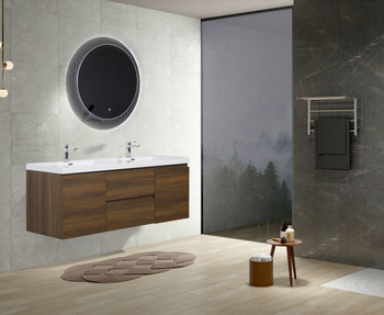 Alma-Pre 60" Walnut Brown  Double Sink Wall Mounted Vanity With Integrated Sink