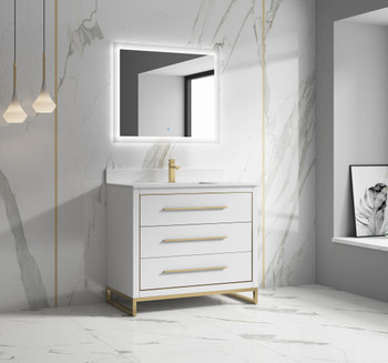 Alma Barsalona 40 Bathroom Vanity Dawn grey , Golden Brass Hardware - ALMA  PREMIUM VANITIES