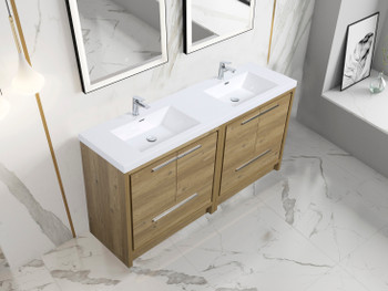 Alma Allier 72 inch Natual Oak Finish  Vanity With White Sink