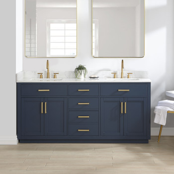 Givana 72" doubel sink Vanity with Milano White Stone Top and White Sink