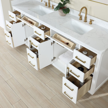 Givana 84" doubel sink Vanity with Milano White Stone Top and White Sink