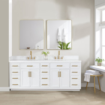 Givana 84" doubel sink Vanity with Milano White Stone Top and White Sink