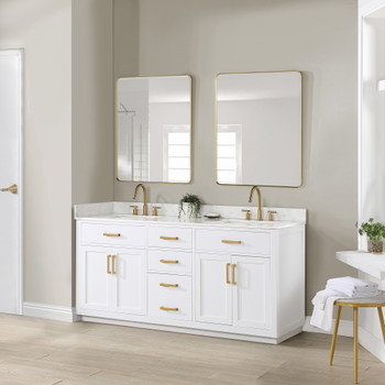 Givana 72" doubel sink Vanity with Milano White Stone Top and White Sink