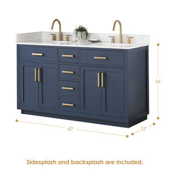 Givana 60" doubel sink Vanity with Milano White Stone Top and White Sink