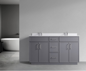 Alma Vivian 60" Double sink Vanity With Marble Stone Top / Gray Finish