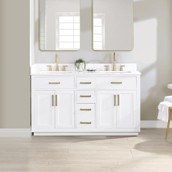 Givana 60" doubel sink Vanity with Milano White Stone Top and White Sink