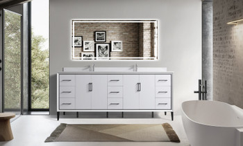 Alma Romio 84" Double sink Vanity With Marble Stone Top / White Finish