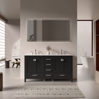 Alma Romio 60" Double sink Vanity With Quartz  / Dark espresoo