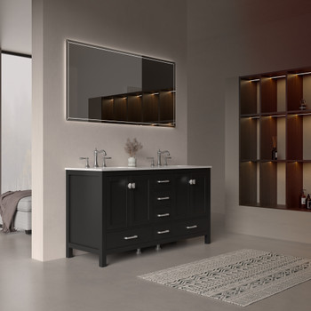 Alma Romio 60" Double sink Vanity With Quartz  / Dark espresoo