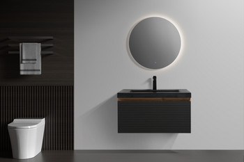 Edom 30'' Black Floating Vanity with Black integrated sink