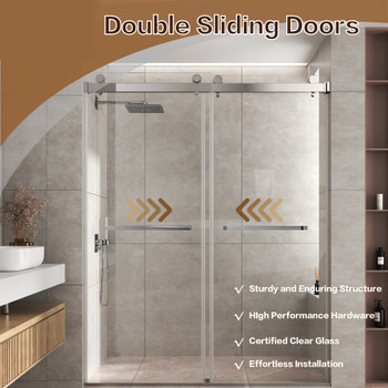 Chrom 56-60" x 76" Double Sliding Shower Door, Frameless 3/8" Tempered Glass