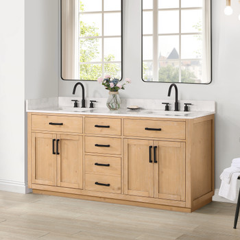 Givana 72" doubel sink Vanity with Milano White Stone Top and White Sink