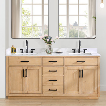 Givana 72" doubel sink Vanity with Milano White Stone Top and White Sink