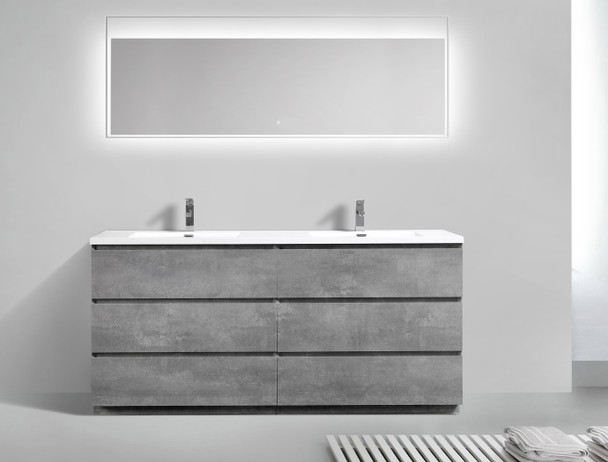 Alma-Edison 72" Cement Grey Double Sink vanity with Integrated sink 