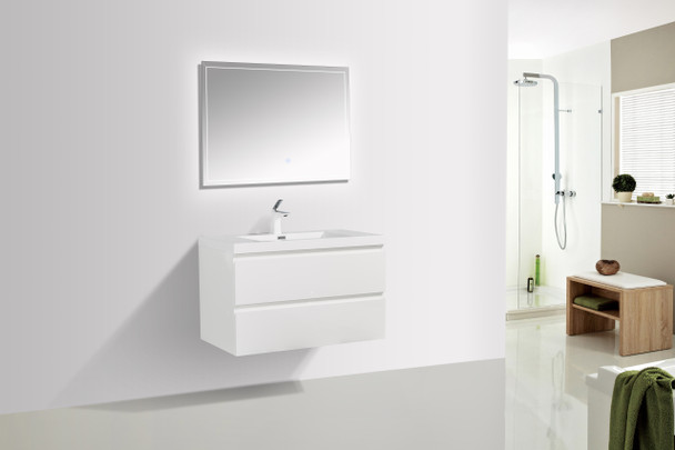 Alma -Pre 36″ Gloss White Wall Mount Vanity With A Integrated Sink