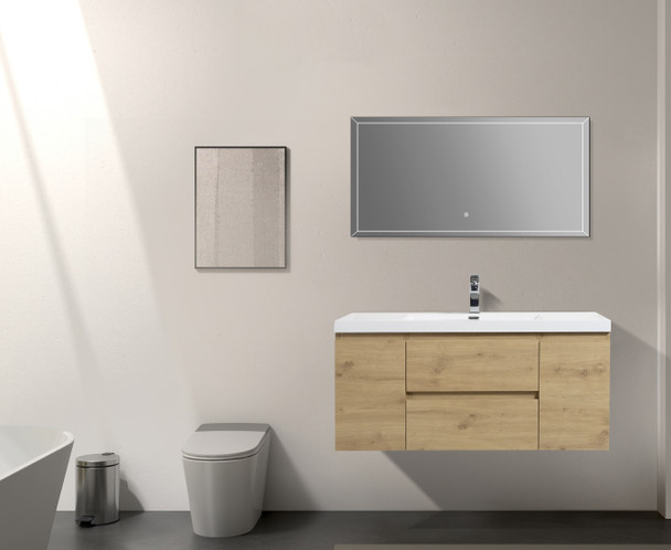 Alma-Pre 48″ Natural Oak Wall Mount Vanity With A Integrated Sink
