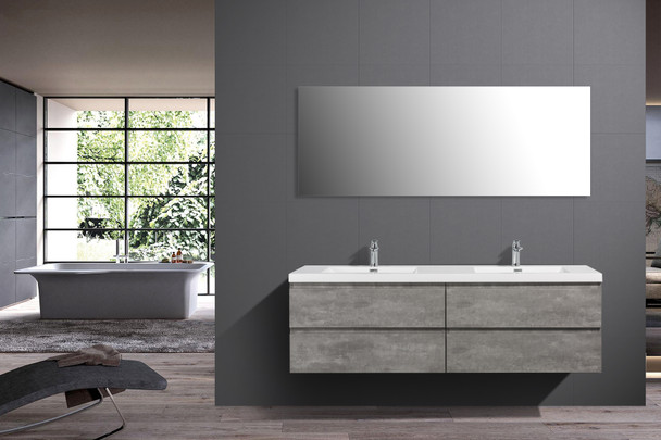 Alma-Pre  84″ Cement Gray Wall Mount Vanity With A integrated Sink