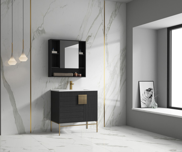 Alma Bulanka 36" Bathroom Vanity Dawn grey , Golden Brass Hardware