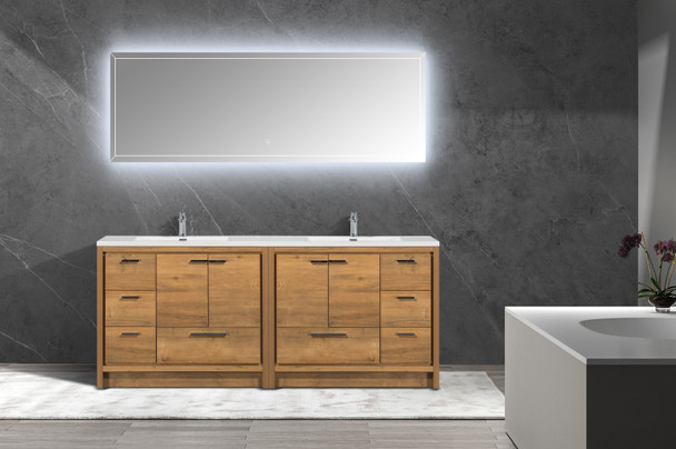 Alma-Allier 84" Natural Oak Finish Vanity With A Integrated Sink