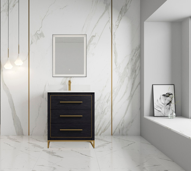 Alma Barsalona 30" Bathroom Vanity Dawn grey , Golden Brass Hardware