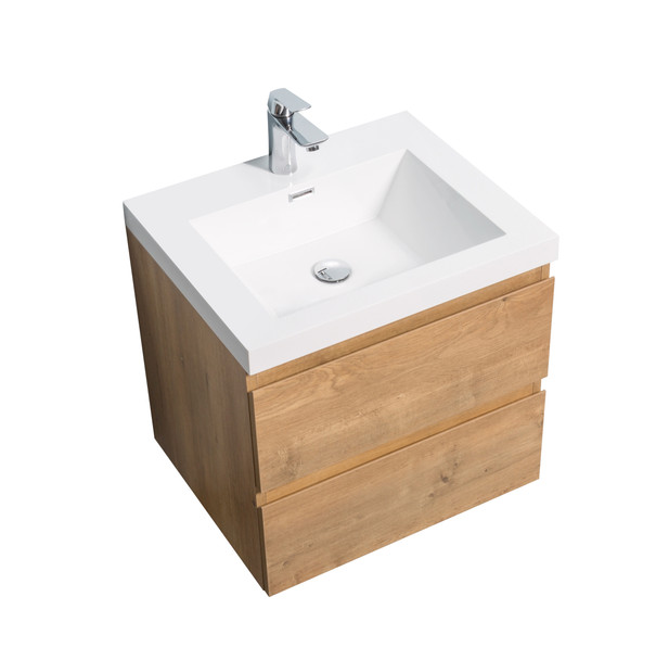 Alma -Pre 24″ Natural Oak Wall Mount Vanity With A Integrated Sink