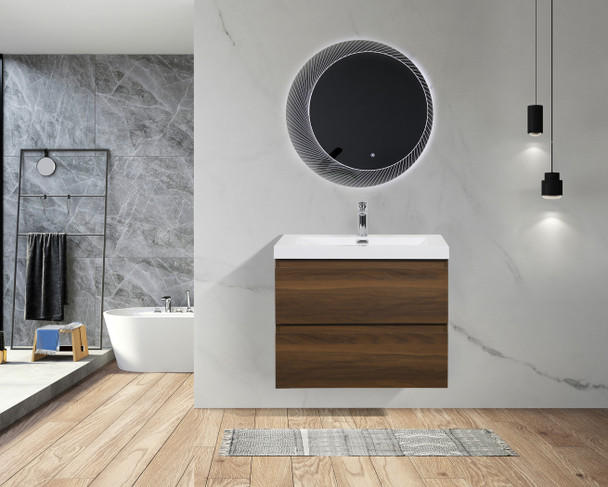 Alma-Pre 30" Ebony Brown Wall Mounted Vanity With Integrated Sink